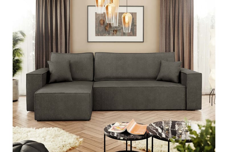 Hobson Bäddsoffa med Divan 3-sits i Plysch - Grå - Möbler - Soffa - Bäddsoffa