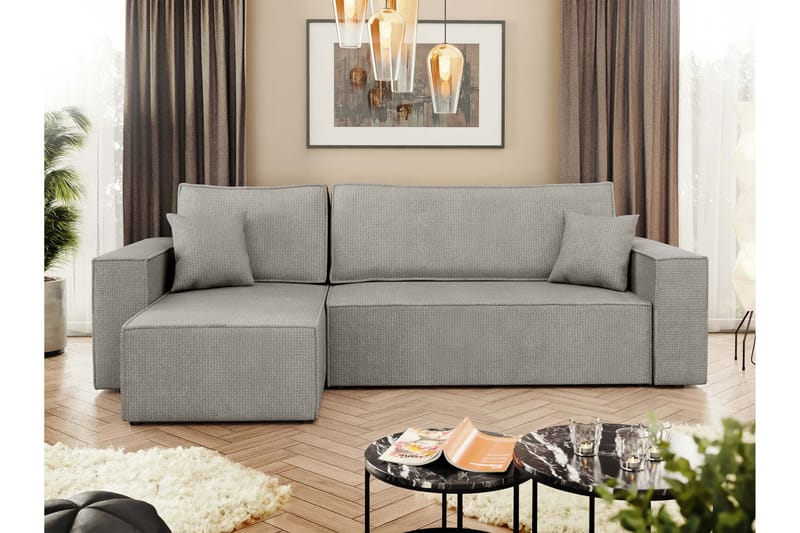 Hobson Bäddsoffa med Divan 3-sits i Plysch - Grå - Möbler - Soffa - Bäddsoffa