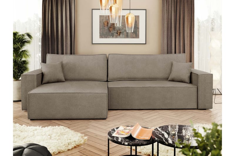 Hobson Bäddsoffa med Divan 3-sits i Plysch - Brun - Möbler - Soffa - Bäddsoffa