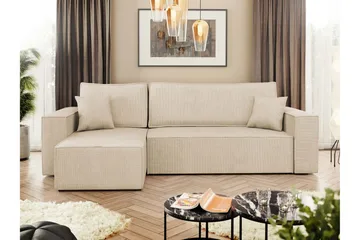 Hobson Bäddsoffa med Divan 3-sits i Plysch - Beige - Möbler - Soffa - Bäddsoffa