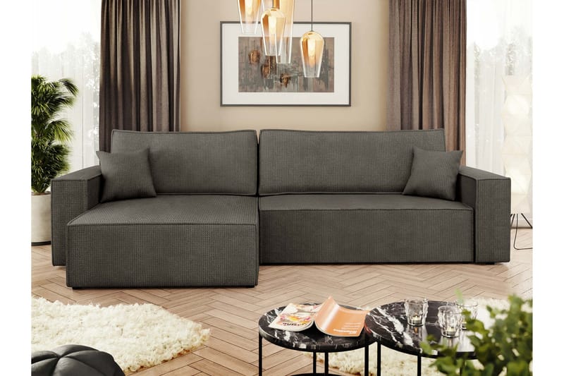 Hobson Bäddsoffa med Divan 3-sits i Plysch - Grå - Möbler - Soffa - Bäddsoffa