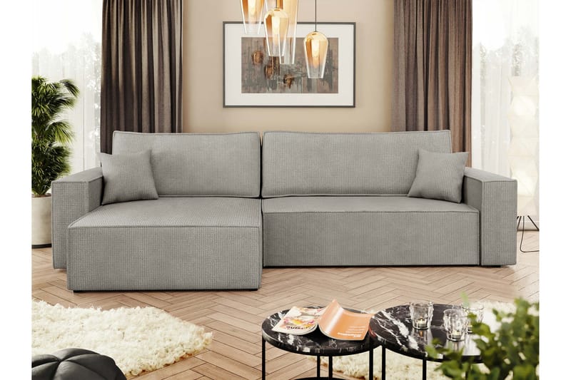 Hobson Bäddsoffa med Divan 3-sits i Plysch - Grå - Möbler - Soffa - Bäddsoffa