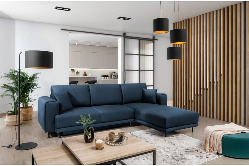 Hopland 3-sits Bäddsoffa m. Divan med Förvaring, Blå