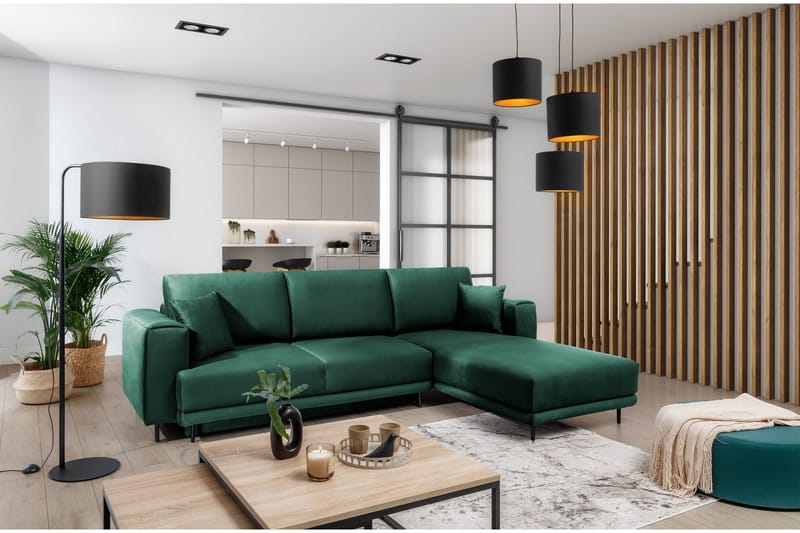 Hopland 3-sits Bäddsoffa m. Divan med Förvaring, Grön