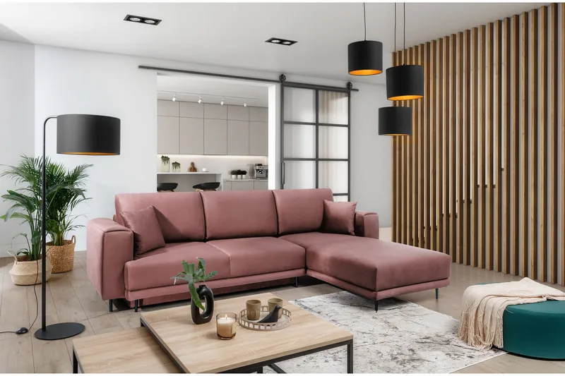 Hopland 3-sits Bäddsoffa m. Divan med Förvaring - Rosa - Möbler - Soffa - Bäddsoffa