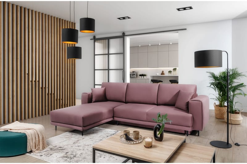 Hopland 3-sits Bäddsoffa m. Divan med Förvaring - Rosa - Möbler - Soffa - Bäddsoffa