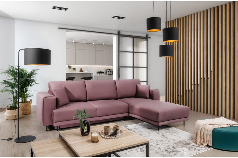 Hopland 3-sits Bäddsoffa m. Divan med Förvaring - Rosa - Möbler - Soffa - Bäddsoffa