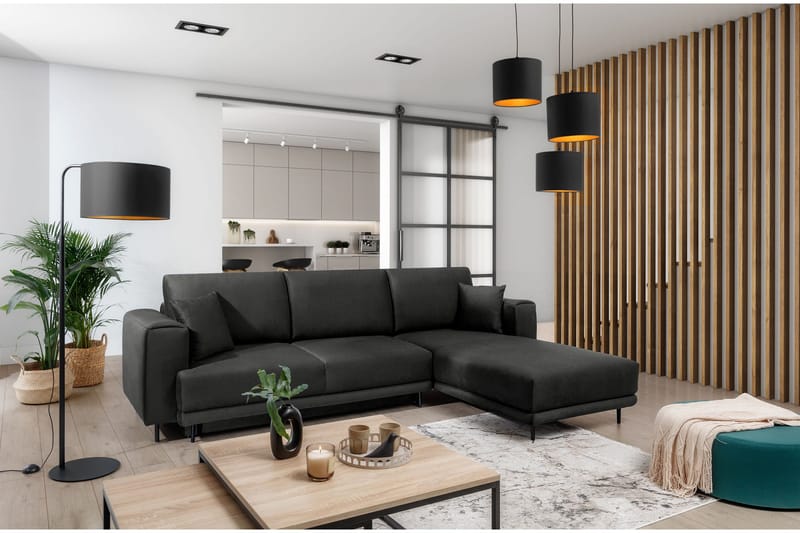 Hopland 3-sits Bäddsoffa m. Divan med Förvaring, Svart