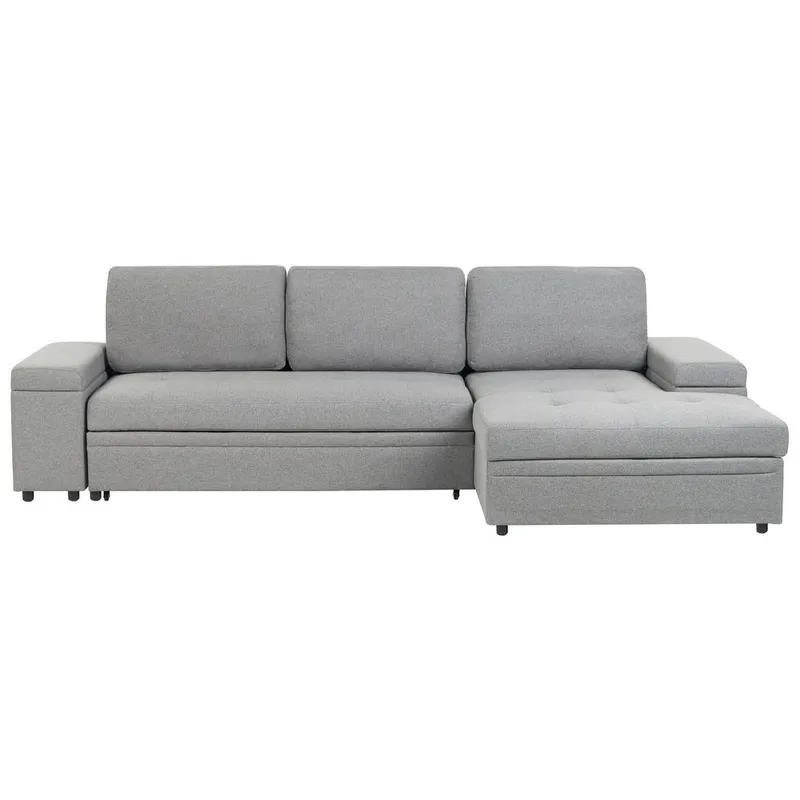 Hrisey 3-sits Höger L-formad Bäddsoffa 160x233 cm med Förvaring i Linne, Ljusgrå