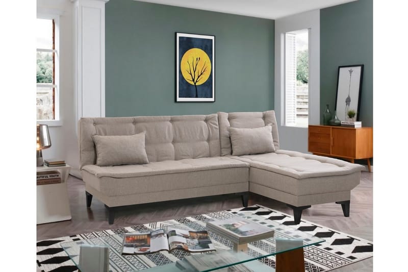Hunterville 4-sits Höger L-formad Längsbäddad Bäddsoffa 107x225 cm i Tyg - Beige - Möbler - Soffa - Bäddsoffa