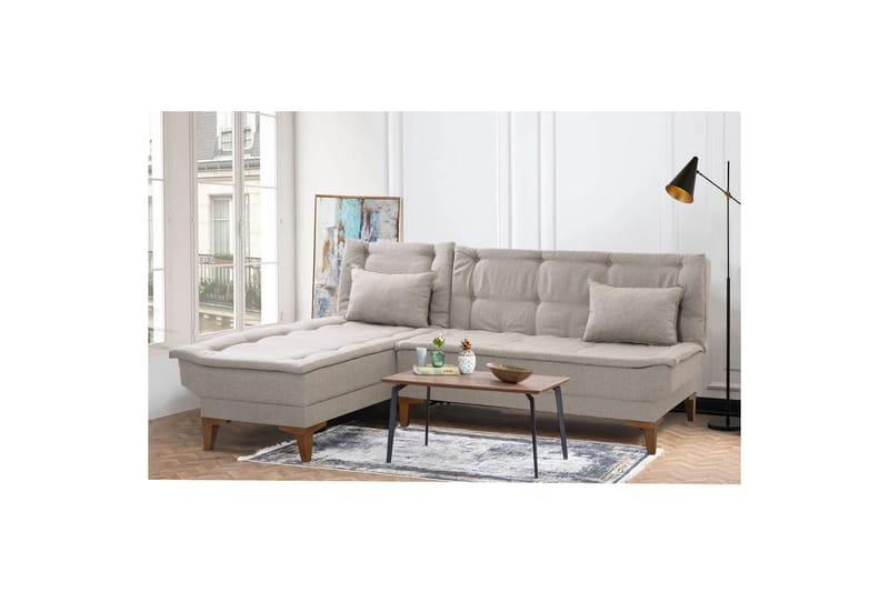 Hunterville 4-sits Vänster L-formad Längsbäddad Bäddsoffa 107x225 cm i Tyg - Beige - Möbler - Soffa - Bäddsoffa