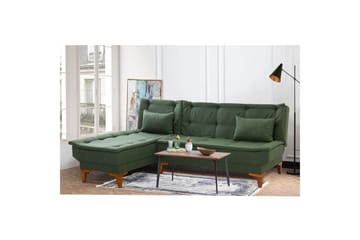 Hunterville 4-sits Vänster L-formad L ängsbäddad Bäddsoffa 107x225 cm i Tyg - Grön - Möbler - Soffa - Bäddsoffa