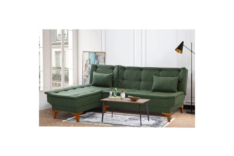 Hunterville 4-sits Vänster L-formad Längsbäddad Bäddsoffa 107x225 cm i Tyg - Grön - Möbler - Soffa - Bäddsoffa