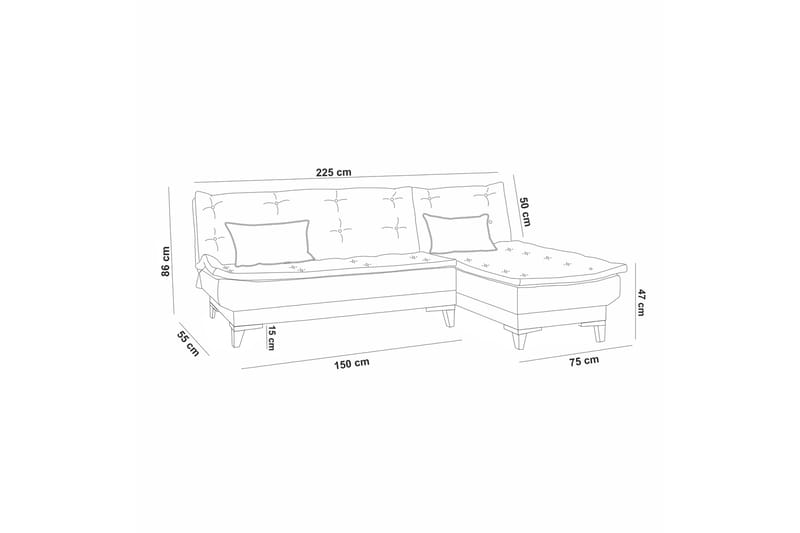 Hunterville Bäddsoffa m. Divan 4-sits 107x205 - Mörkgrå - Möbler - Soffa - Bäddsoffa