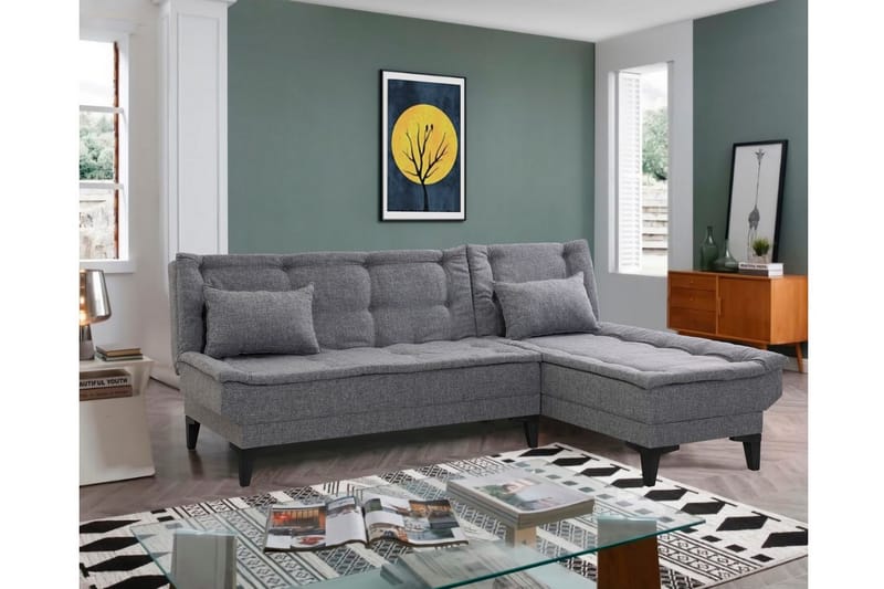 Hunterville Höger L-formad 4 sits Längsbäddad Bäddsoffa 107x225 cm i Tyg - Grå - Möbler - Soffa - Bäddsoffa