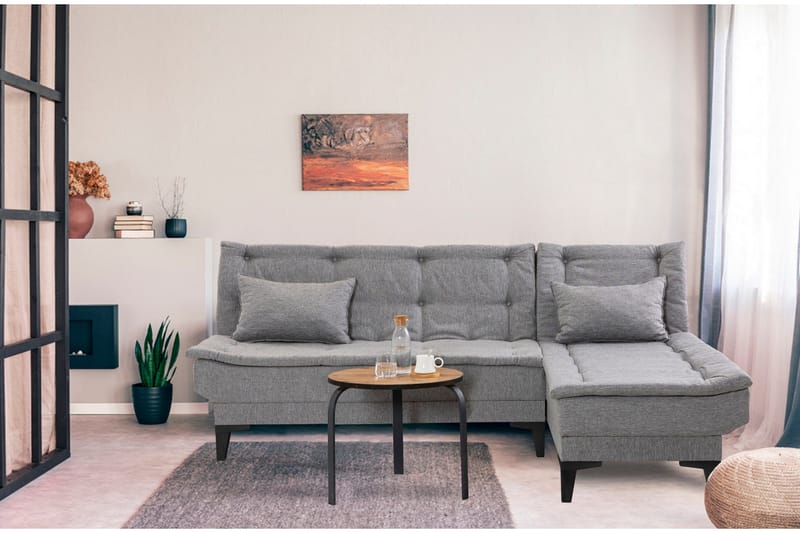 Hunterville Höger L-formad Längsbäddad Bäddsoffa 107x225 cm i Tyg - Grå - Möbler - Soffa - Bäddsoffa