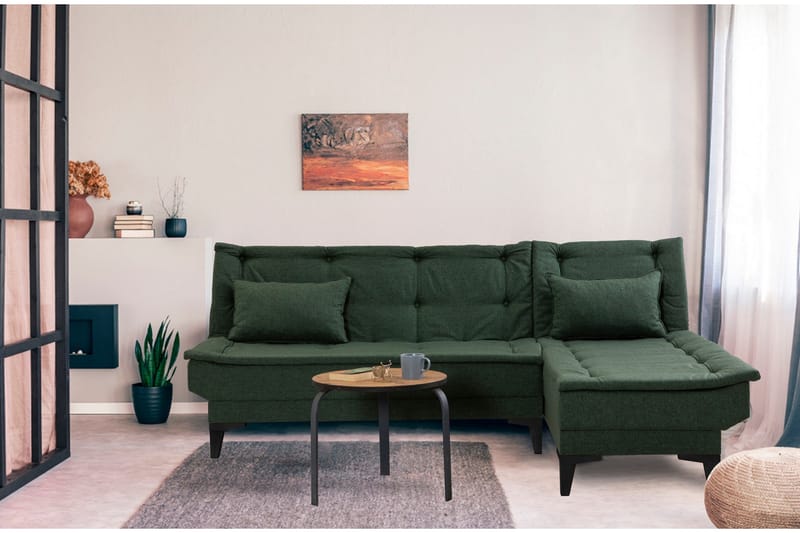 Hunterville Höger L-formad Längsbäddad Bäddsoffa 107x225 cm i Tyg - Grön - Möbler - Soffa - Bäddsoffa