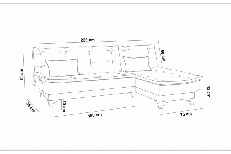 Hunterville Höger L-formad Längsbäddad Bäddsoffa 107x225 cm i Tyg - Grön - Möbler - Soffa - Bäddsoffa