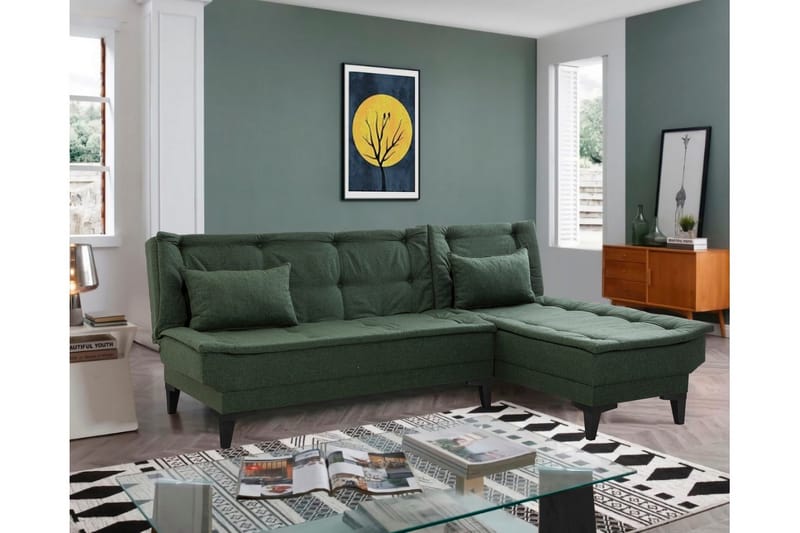 Hunterville Höger L-formad Längsbäddad Bäddsoffa 107x225 cm i Tyg - Grön - Möbler - Soffa - Bäddsoffa