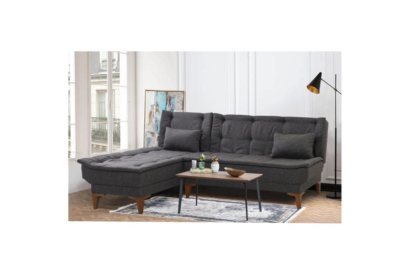 Hunterville Vänster L-formad Längsbäddad Bäddsoffa 107x225 cm i Tyg - Antracit - Möbler - Soffa - Bäddsoffa