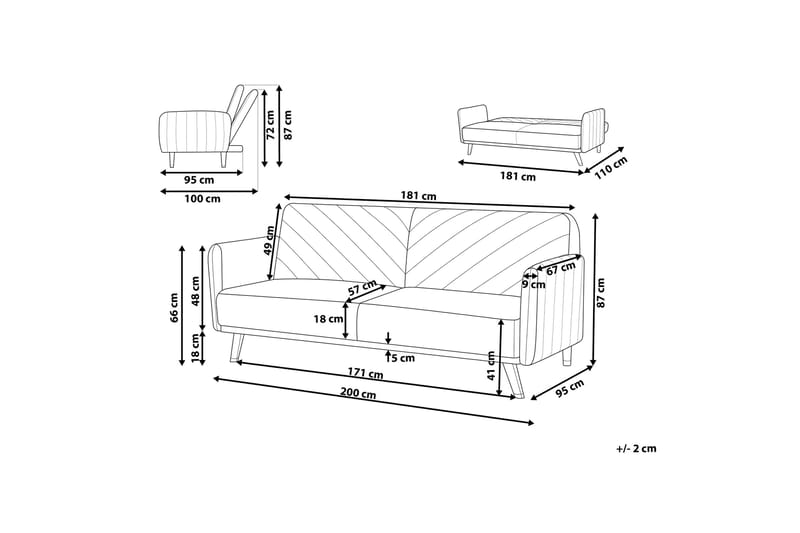 Induja 3-sits Bäddsoffa - Sammet/Beige - Möbler - Soffa - Bäddsoffa