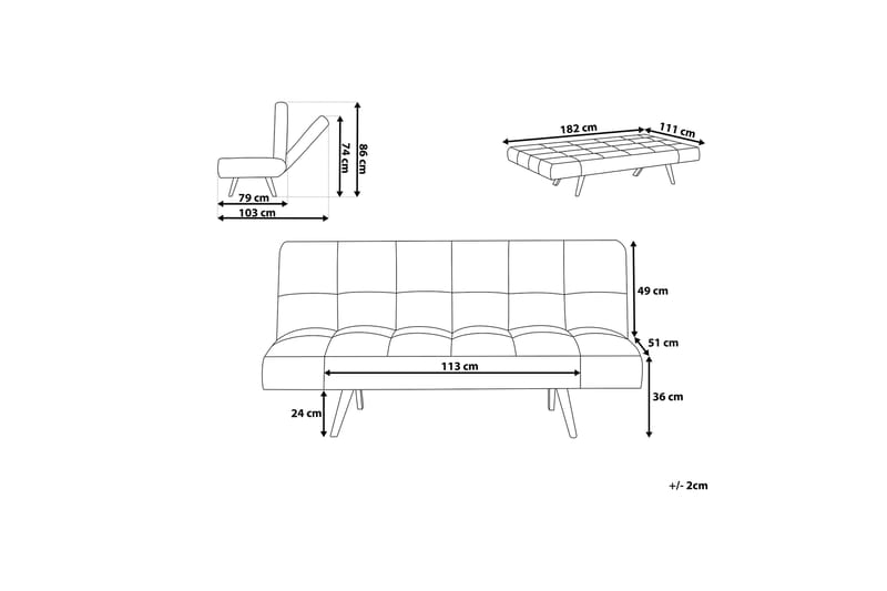 Ingaro Bäddsoffa 182 cm - Grå - Bäddsoffa