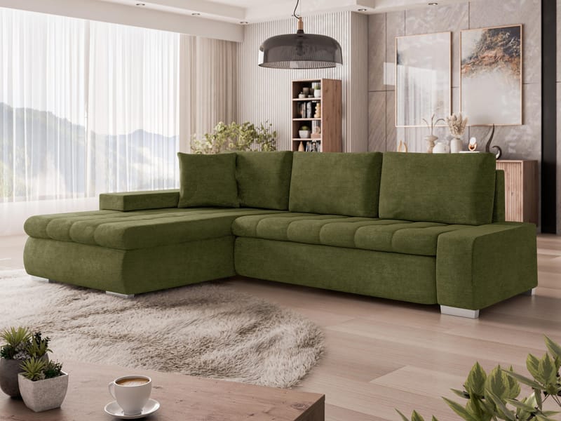 Irja 4-sits Bäddsoffa med divan Vänstervänd - Olivgrön - Möbler - Soffa - Bäddsoffa