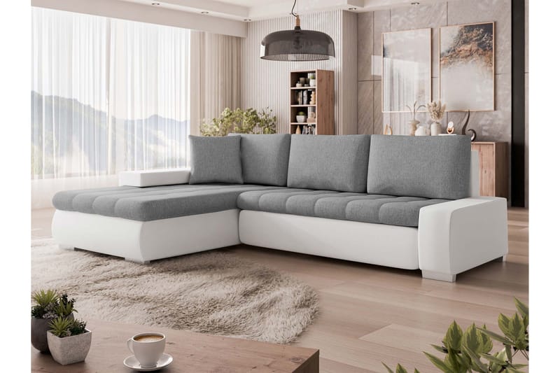 Irja Bäddsoffa med Divan 3-sits i Konstläder - Vit/Grå - Möbler - Soffa - Bäddsoffa