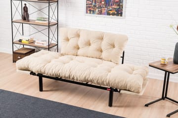 Jenica 2-sits Fällbar Bäddsoffa i Tyg med Metallben - Beige - Möbler - Soffa - Bäddsoffa