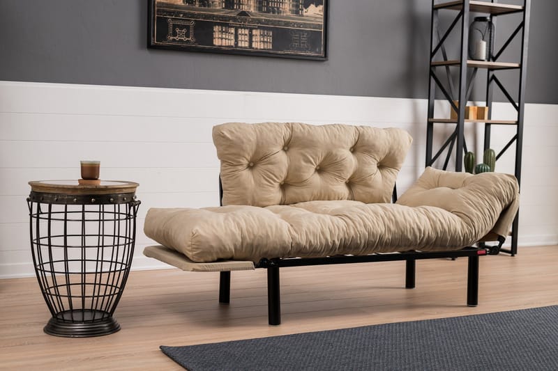 Jenica 2-sits Fällbar Bäddsoffa i Tyg med Metallben - Beige - Möbler - Soffa - Bäddsoffa