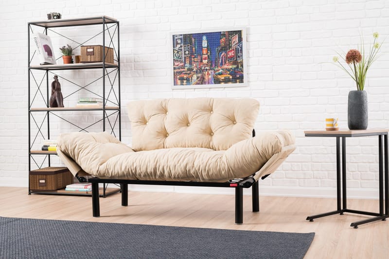 Jenica 2-sits Fällbar Bäddsoffa i Tyg med Metallben - Beige - Möbler - Soffa - Bäddsoffa