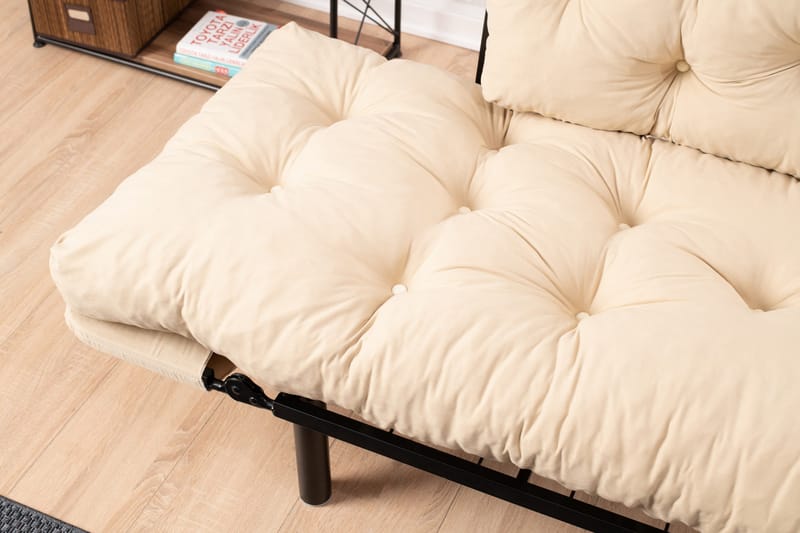 Jenica 2-sits Fällbar Bäddsoffa i Tyg med Metallben - Beige - Möbler - Soffa - Bäddsoffa