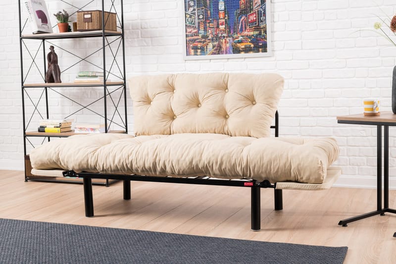 Jenica 2-sits Fällbar Bäddsoffa i Tyg med Metallben - Beige - Möbler - Soffa - Bäddsoffa