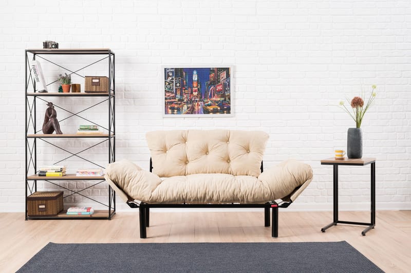 Jenica 2-sits Fällbar Bäddsoffa i Tyg med Metallben - Beige - Möbler - Soffa - Bäddsoffa