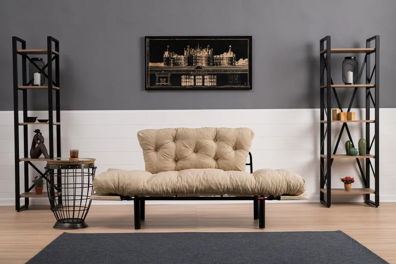 Jenica 2-sits Fällbar Bäddsoffa i Tyg med Metallben - Beige - Möbler - Soffa - Bäddsoffa