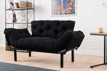 Jenica 2-sits Fällbar Bäddsoffa i Tyg med Metallben - Svart - Möbler - Soffa - Bäddsoffa