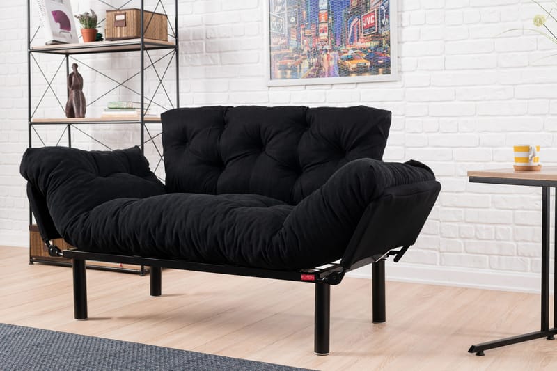 Jenica 2-sits Fällbar Bäddsoffa i Tyg med Metallben - Svart - Möbler - Soffa - Bäddsoffa