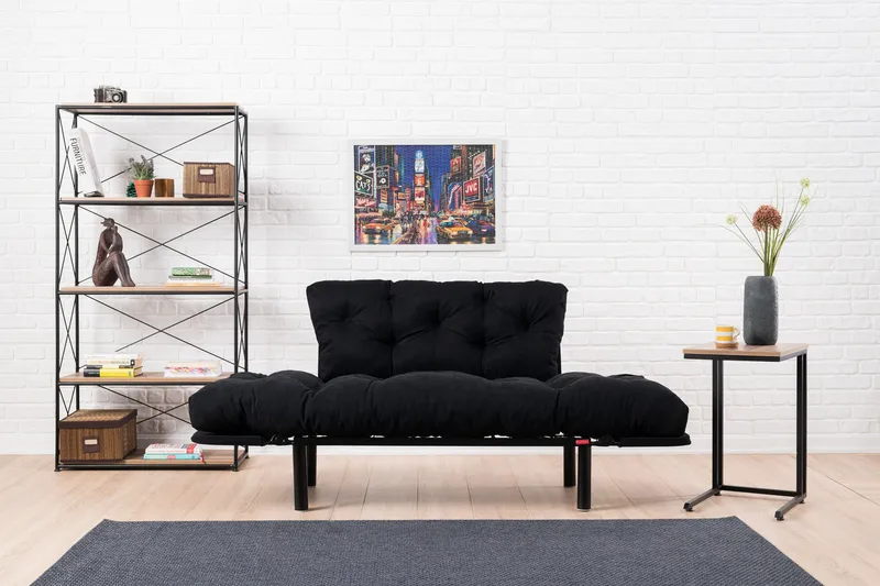 Jenica 2-sits Fällbar Bäddsoffa i Tyg med Metallben - Svart - Möbler - Soffa - Bäddsoffa