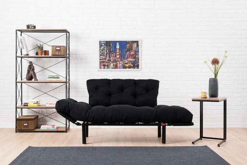 Jenica 2-sits Fällbar Bäddsoffa i Tyg med Metallben - Svart - Möbler - Soffa - Bäddsoffa