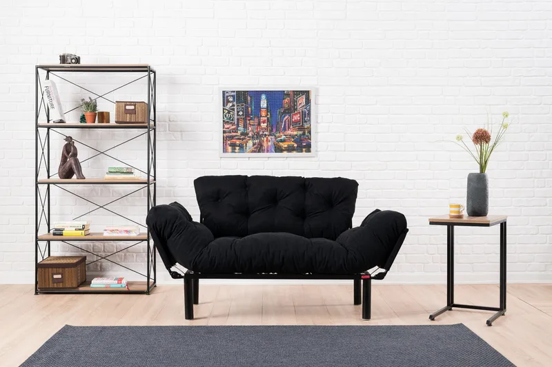 Jenica 2-sits Fällbar Bäddsoffa i Tyg med Metallben - Svart - Möbler - Soffa - Bäddsoffa