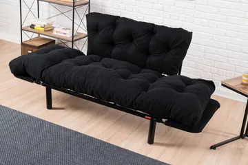 Jenica 2-sits Fällbar Bäddsoffa i Tyg med Metallben - Svart - Möbler - Soffa - Bäddsoffa