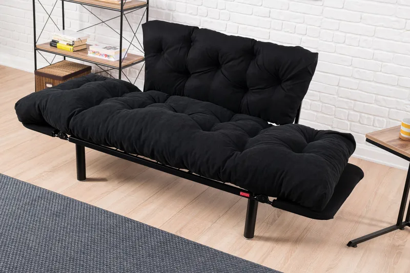 Jenica 2-sits Fällbar Bäddsoffa i Tyg med Metallben - Svart - Möbler - Soffa - Bäddsoffa