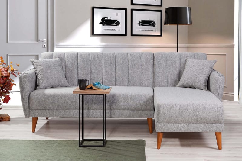 Jenick 3-sits Höger L-formad Hörnbäddsoffa i Tyg - Grå - Möbler - Soffa - Bäddsoffa
