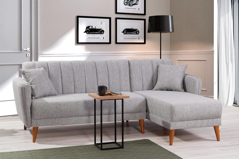 Jenick 3-sits Höger L-formad Hörnbäddsoffa i Tyg - Grå - Möbler - Soffa - Bäddsoffa