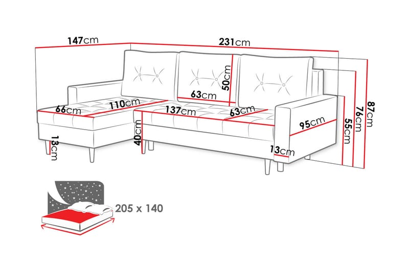 Jitander Bäddsoffa m. Divan 3-sits med Förvaring - Grå - Bäddsoffa - Bäddsoffa divan - Sammetssoffa