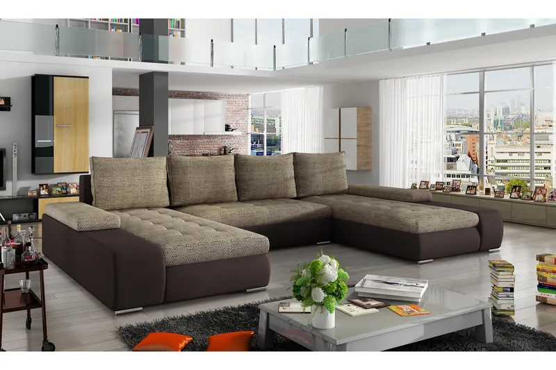 Jurtiga Bäddsoffa med Dubbeldivan - Beige/Brun - Möbler - Soffa - Bäddsoffa