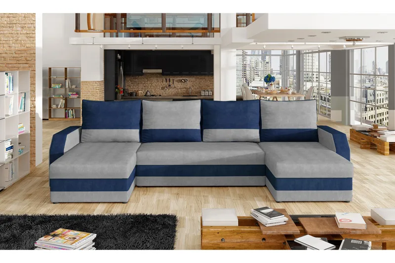 Jurtiga Bäddsoffa med Dubbeldivan, Grå/Blå