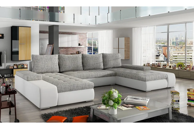 Jurtiga Bäddsoffa med Dubbeldivan - Grå/Vit - Möbler - Soffa - Bäddsoffa