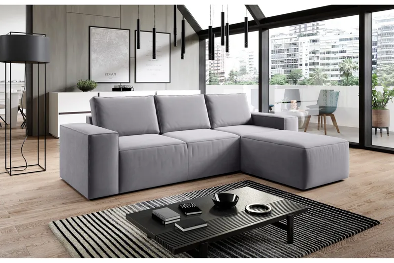 Kamli Bäddsoffa m. Divan med Förvaring, Mörkgrå