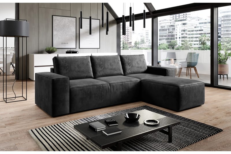 Kamli Bäddsoffa m. Divan med Förvaring, Mörkgrå